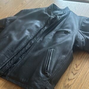 St. John Black Bomber Jacket with Stand-Up Collar